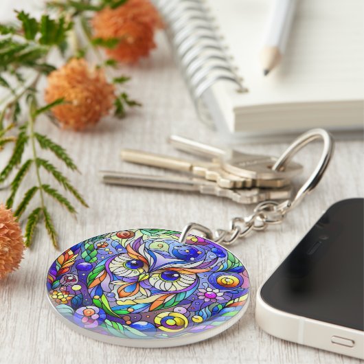 Whimsical Uil Met Saffier Ogen Sleutelhanger (Voorkant Rechts)