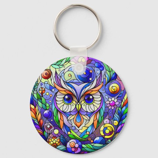 Whimsical Uil Met Saffier Ogen Sleutelhanger (Voorkant)