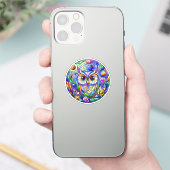 Whimsical Uil Met Saffier Ogen Sticker (Telefoon)