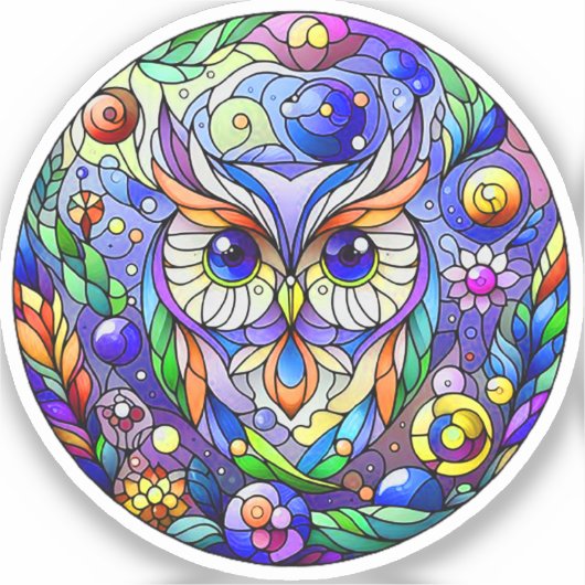 Whimsical Uil Met Saffier Ogen Sticker (Voorkant)