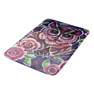 Whimsical Uil op bloeiende tak roze blauw Badmat
