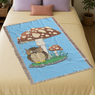 Whimsical Uil Paddenstoel Regen Douche Blauw Deken