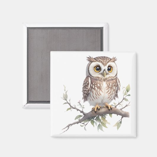 Whimsical Uil Perched in een Boomkoelkast Magneet (Voorkant / Achterkant)