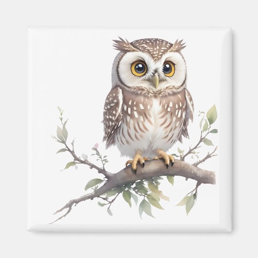 Whimsical Uil Perched in een Boomkoelkast Magneet (Voorkant)
