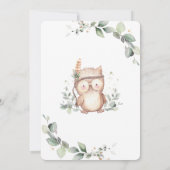 Whimsical Uil Rustiek Groen Neutraal Baby shower Kaart (Achterkant)