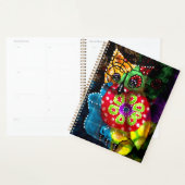 Whimsical Uil Talavera Style Groen Rood Blauw Bloe Planner (Display)