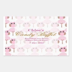 Whimsical Uil Verjaardag Snoep Buffet Sticker