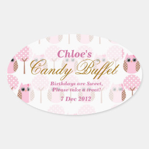 Whimsical Uil Verjaardag Snoep Buffet Sticker