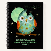 Whimsical Uil Waterverf Stijl Naam School Jaar Notitieboek (Voorkant)