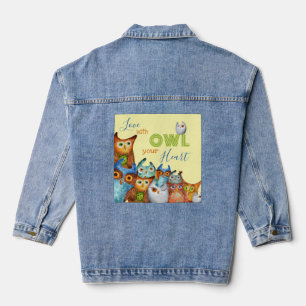 Whimsical Uilen - Liefde Met UIL Uw HART Denim Jacket