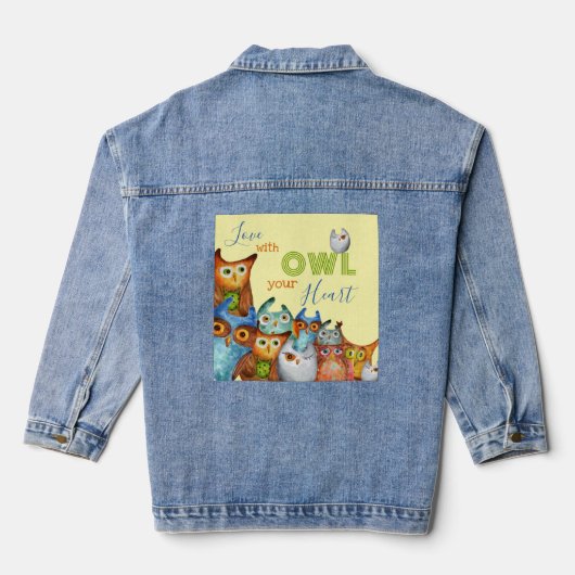 Whimsical Uilen - Liefde Met UIL Uw HART Denim Jacket (Achterkant)