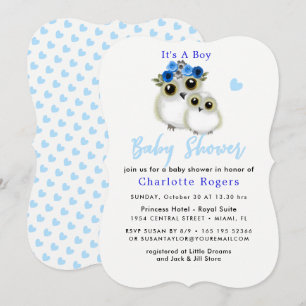 Whimsical Uilen Schattigee Baby Boy Shower Kaart