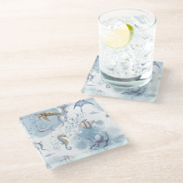 Whimsical Underwater World – Sea Creatures Pattern Glazen Onderzetter