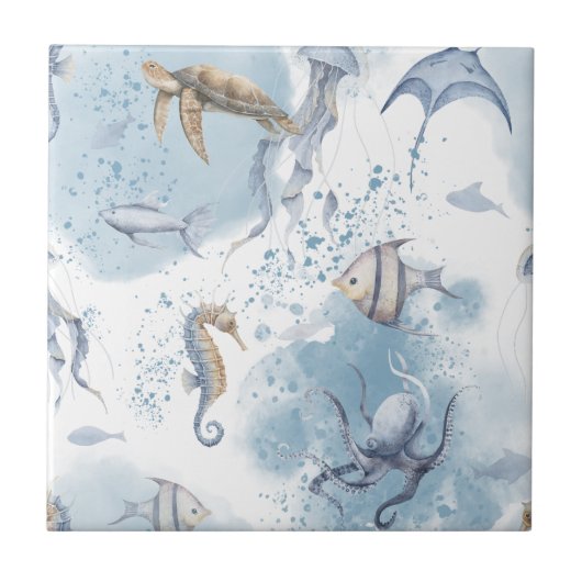 Whimsical Underwater World – Sea Creatures Pattern Tegeltje (Voorkant)