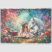 Whimsical Unicorn And Girl In Forest Decoupage Tissuepapier (Voorkant)