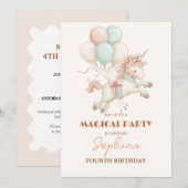 Whimsical Unicorn & Balloons Party Kaart (Voorkant / Achterkant)