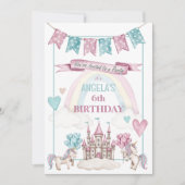 Whimsical Unicorn Castle Birthday Invitation Kaart (Voorkant)