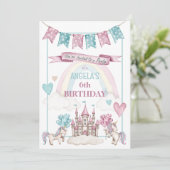 Whimsical Unicorn Castle Birthday Invitation Kaart (Staand voorkant)