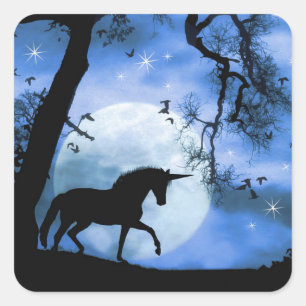 Whimsical Unicorn en Moon Night Sticker