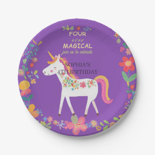 Whimsical Unicorn & Flowers Uitnodiging Papieren Bordje