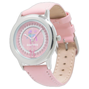Whimsical Unicorn Pink Personalized Girls Horloge