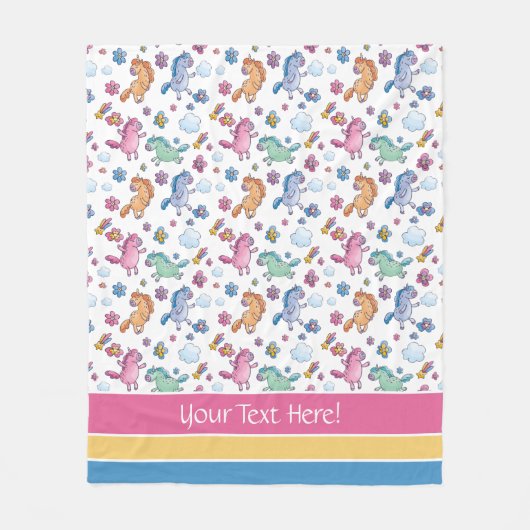 Whimsical Unicorns en Bright  Flowers Fleece Deken (Voorkant)