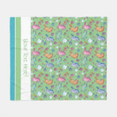 Whimsical Unicorns en Bright  Flowers Fleece Deken (Voorkant (Horizontaal))