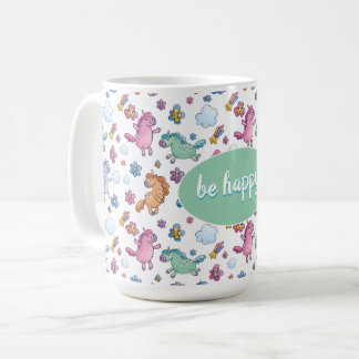 Whimsical Unicorns en Bright  Flowers Koffiemok