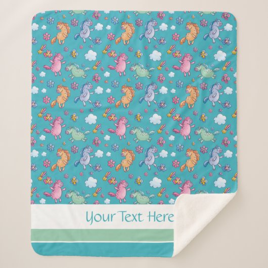 Whimsical Unicorns en Bright Flowers Sherpa Deken (Voorkant)