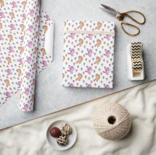 Whimsical Unicorns en Flowers Patroon Cadeaupapier