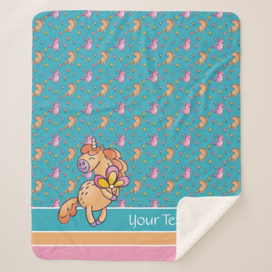 Whimsical Unicorns en  Flowers Patroon Sherpa Deken (Voorkant)