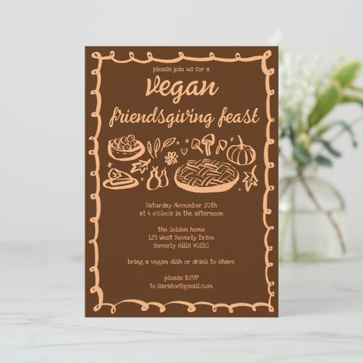 Whimsical VEGAN Thanksgiving Friendsgiving CUSTOM Kaart (Staand voorkant)