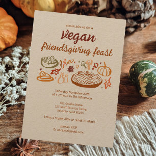 Whimsical VEGAN Thanksgiving Friendsgiving Kraft Kaart