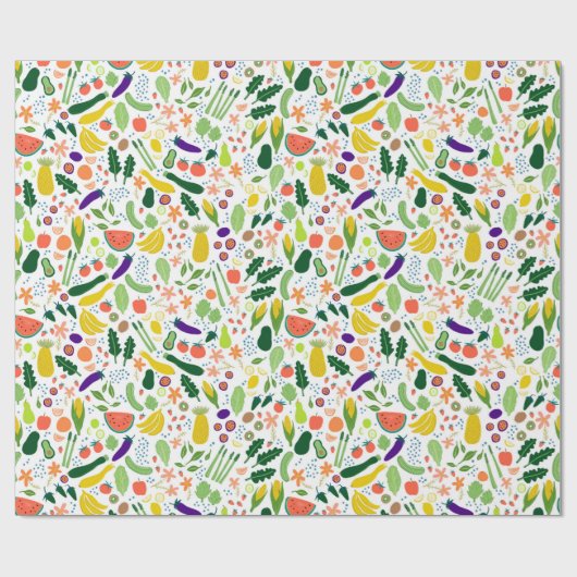 Whimsical Vegetables & Fruits Pattern Cadeaupapier (Vlak)