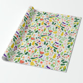 Whimsical Vegetables & Fruits Pattern Cadeaupapier (Uitgerold)