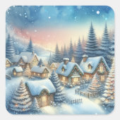 Whimsical Village Kerstmis Vierkante Sticker (Voorkant)