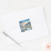 Whimsical Village Kerstmis Vierkante Sticker (Envelop)