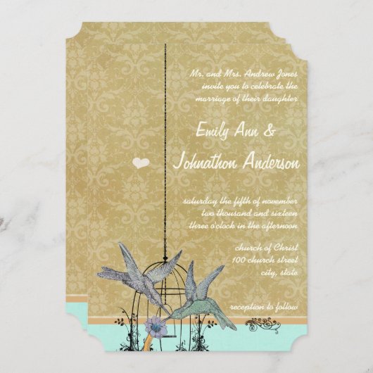 Whimsical Vintage Bird Cage Invitations de mariage (Devant / Derrière)
