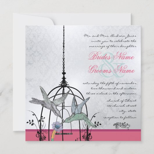 Whimsical Vintage Bird Cage Invitations de mariage (Devant)