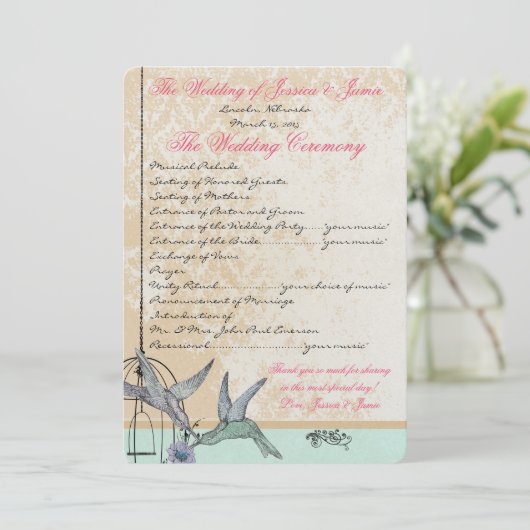 Whimsical Vintage Bird Cage Wedding Programme (Debout devant)