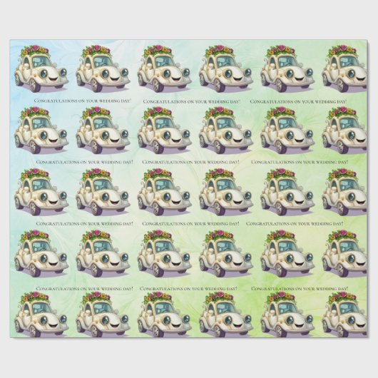 Whimsical Vintage Car Wedding Gefeliciteerd Cadeaupapier (Vlak)