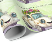 Whimsical Vintage Car Wedding Gefeliciteerd Cadeaupapier (Rol Hoek)