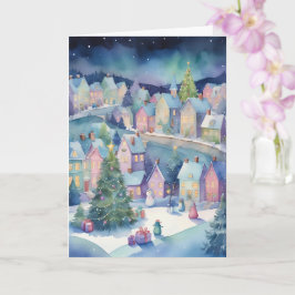 Whimsical Vintage Christmas City Storybook Kaart