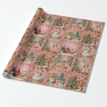 Whimsical Vintage Christmas Pink Pattern