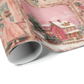 Whimsical Vintage Christmas Pink Pattern Cadeaupapier (Rol Hoek)