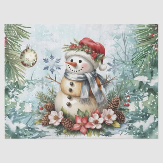 Whimsical Vintage Decoupage Christmas Snowman Tissuepapier (Voorkant)