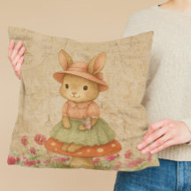 Whimsical Vintage Easter Bunny Pillow