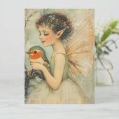 Whimsical Vintage Kerstfee met Robin Feestdagenkaart (Staand voorkant)