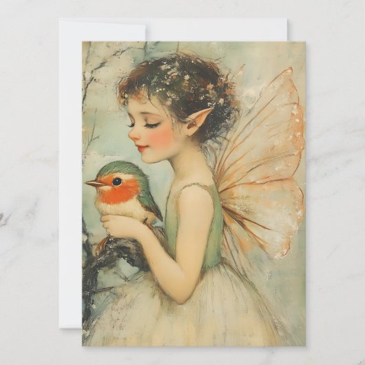 Whimsical Vintage Kerstfee met Robin Feestdagenkaart (Voorkant)