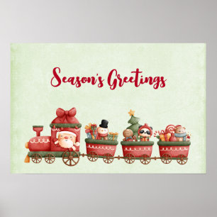 Whimsical Vintage-kersttrein met speelgoed Poster